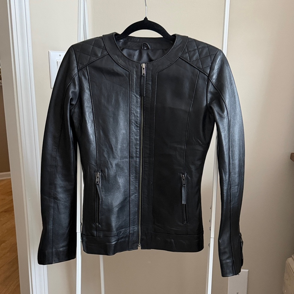Women's Black Leather Zip-Up Jacket